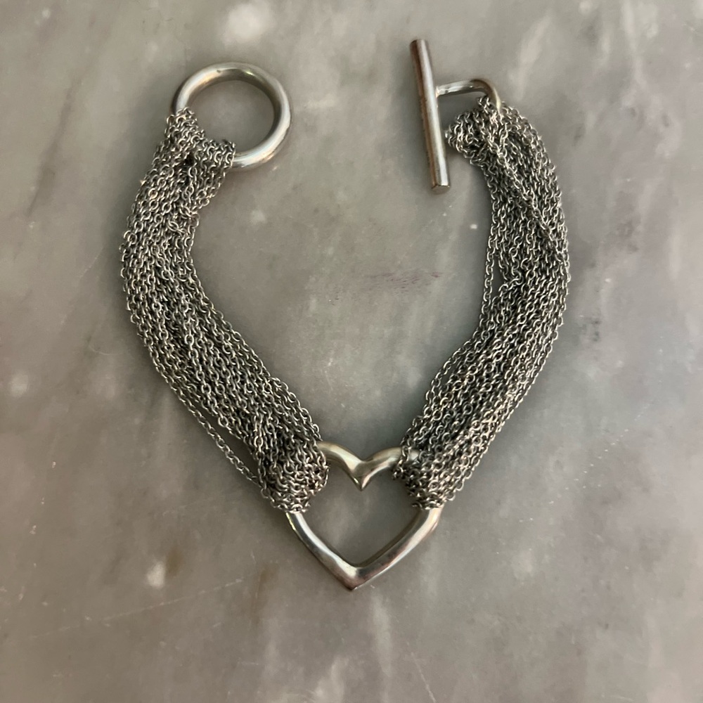 Tiffany & Co. Sterling Silver Heart Mesh Chain Bracelet